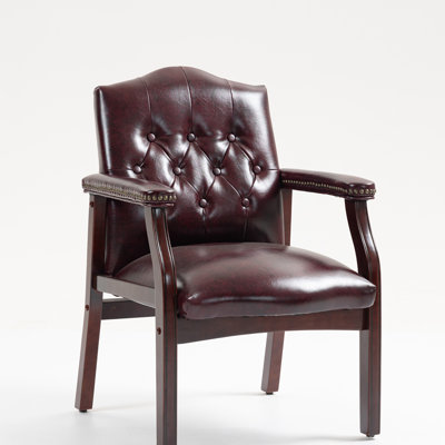 Leather Reception Guest Chairs  W/Padded Seat and Arms Ergonomic Mid-Back Office Executive Side Chair for Meeting Waiting Room Conference Office Guest Chairs,BURGUNDY