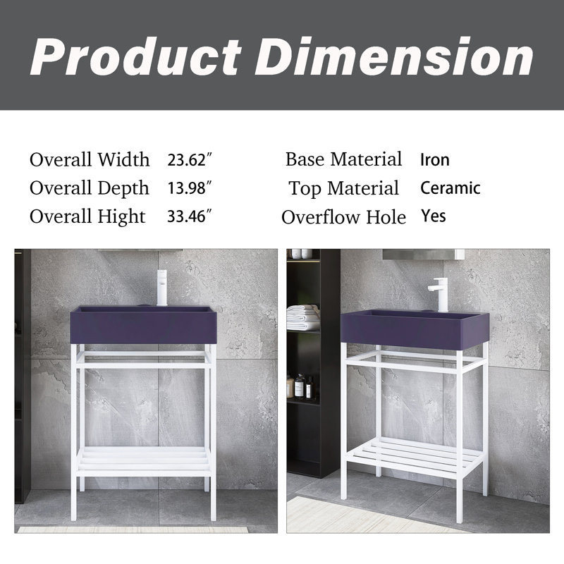 Meuble-lavabo 24 po avec lavabo en céramique, Blanc, Mauve