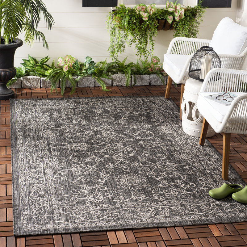 Abhik Indoor/Outdoor Rug, Rectangle 160 x 231 cm, Black / Ivory
