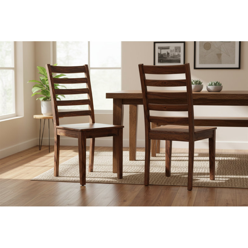 Chaise d'appoint cloutée en bois massif clermont, Marron foncé