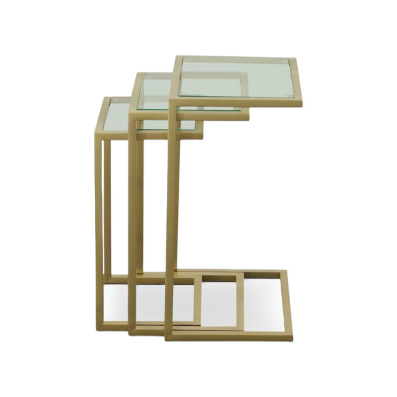  Table de bout rectangulaire contemporaine en verre doré 24 po