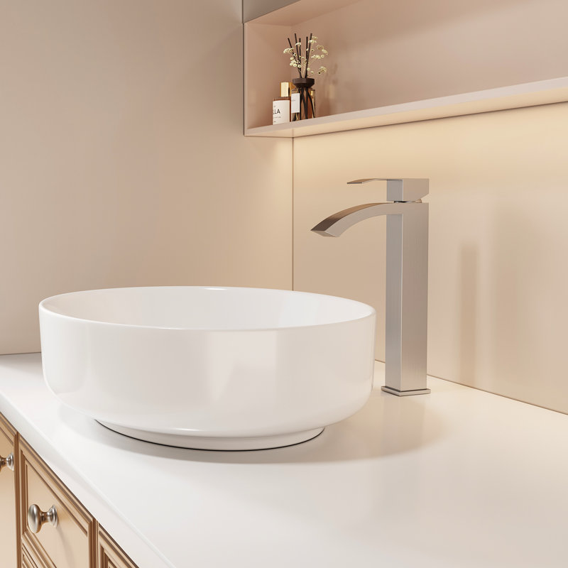 Bathroom Faucet - 11.45" Height, Brushed Nickel, Stain , Ss304 Build, Deck-Mounted 1.2 Gpm Sink , Ceramic Cartridge, Deck-Mounted, One Hole, Mid Arc Spout, Stain- Finish, Cartridge Valve, Manual