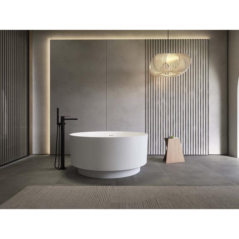 49" Round Shape Freestanding Solid Surface Soaking Bathtub For Bathroom