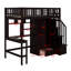 Lit mezzanine simple avec bibliothèque, tiroirs, bureau et garde-robe-236915037