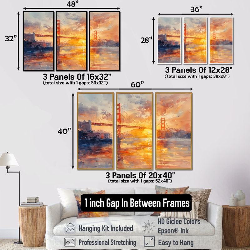 Ensemble de salon Aniya - Bridges Wall Art, Encadrement argenté, 32" H x 48" W
