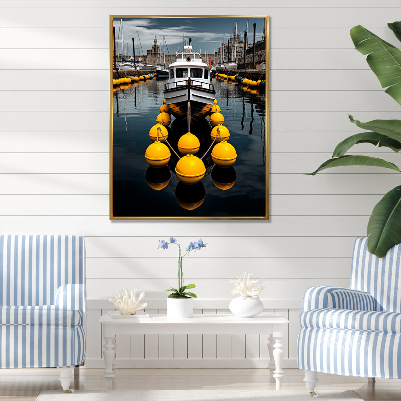 Port Wharf Reflections I - impression, H 32 po x l 24 po x P 1 po, Cadre flottant doré