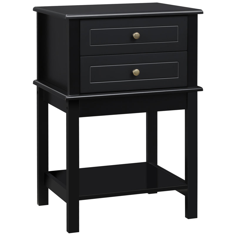 Side Table With 2 Storage Drawers, Modern End Table With Bottom Shelf