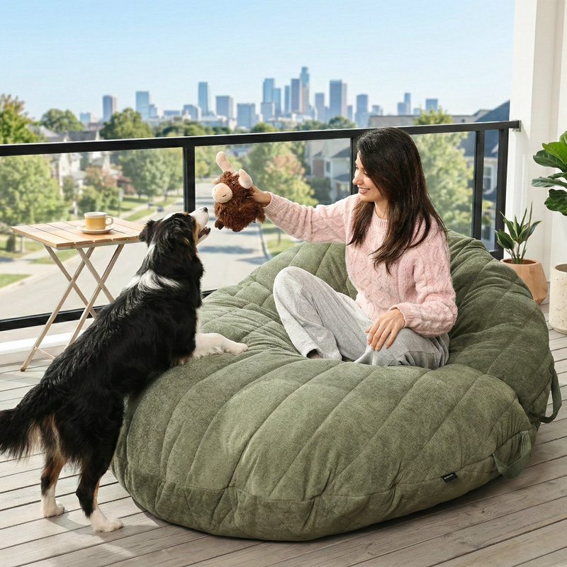 Big Bean Bag Chair, 7.5ft Giant Couch with Removable Cover, Large Foam Filled Floor Lounger for Living Room, Bedroom, Dorm - Matcha Green