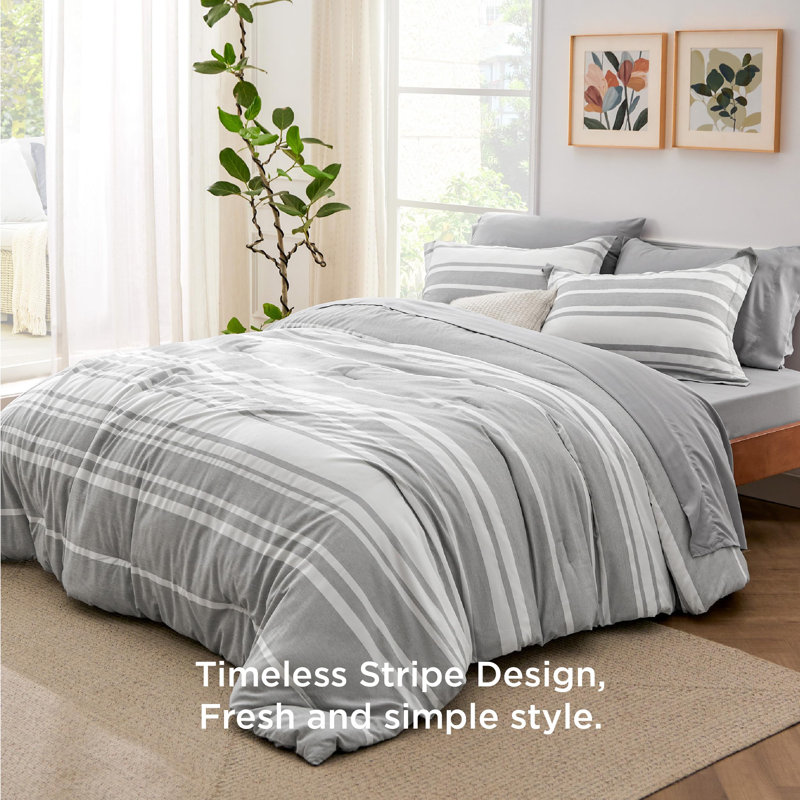 Bedsure Striped All Season Comforter Set, Gray, Cal King Comforter + 6 Additional Pieces