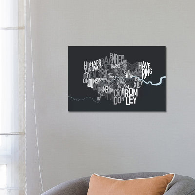 London Text Map by Michael Tompsett - Wrapped Canvas Print