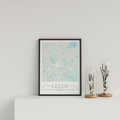 City Location Ordnance Map Blue Leeds by Vouvart - Single Picture Frame Print