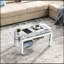 Table basse rectangulaire en verre trempé pour le salon, table basse pour la salle d'attente, table basse d'appoint moderne avec pieds en miroir en acier inoxydable, plateau de table en verre avec tablette inférieure, H 18 po, argent