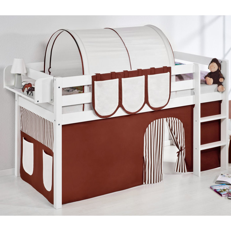 Basic Mid Sleeper Bed with Curtain, Brown and beige, Single (3')