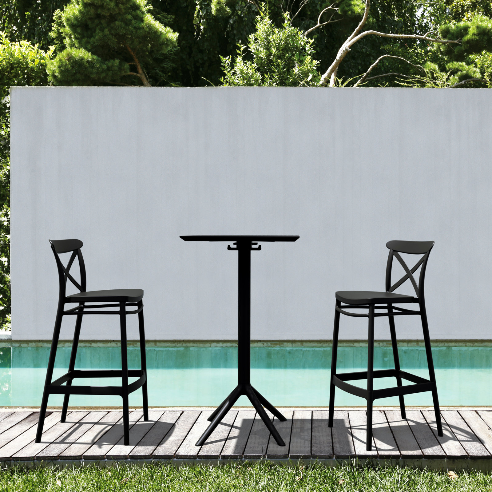 Bijou Outdoor Bar Stool, Black, Bar Stool (29.5" Seat Height)