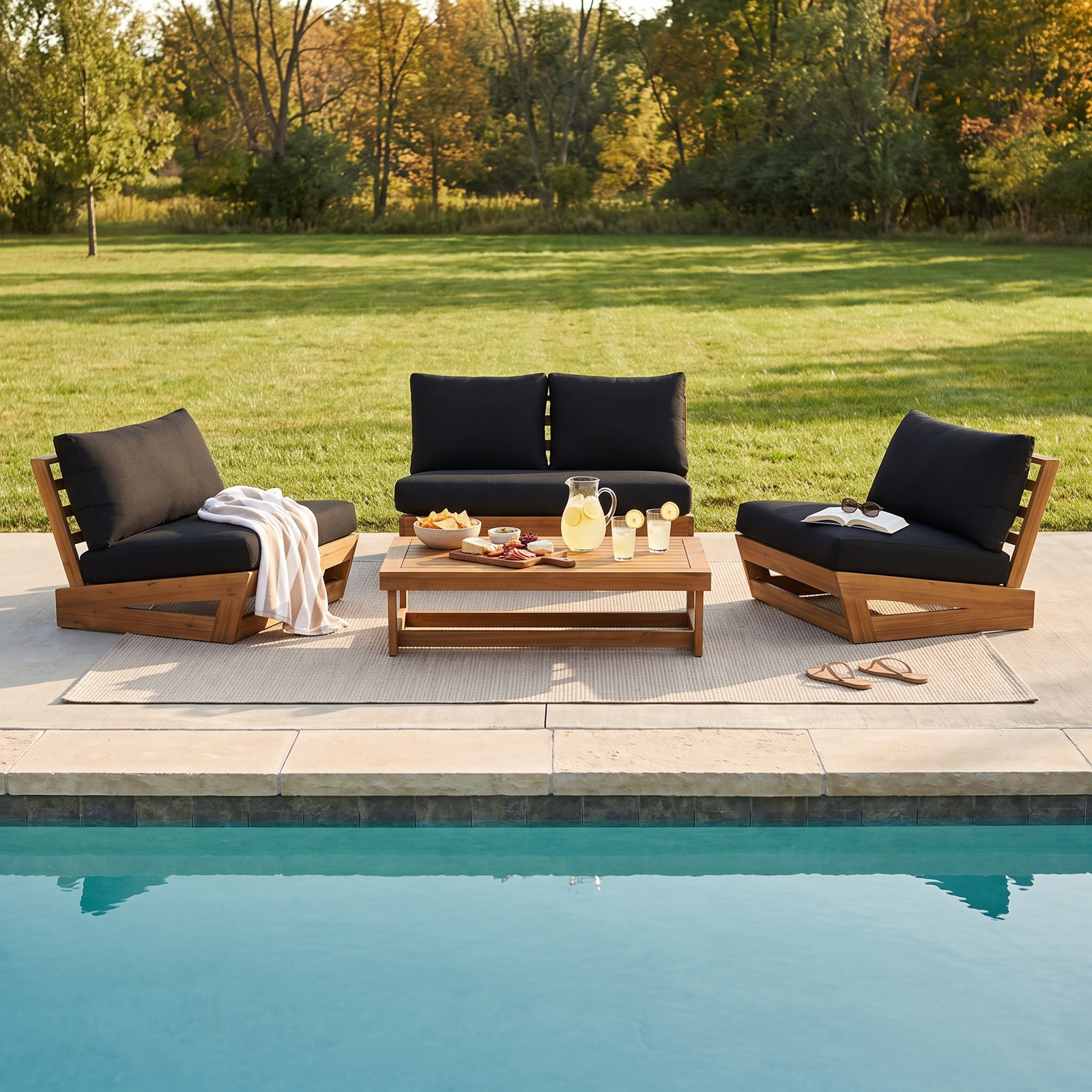 Fishbein Outdoor TK 4 Piece Set, Black Cushion/Brown Frame
