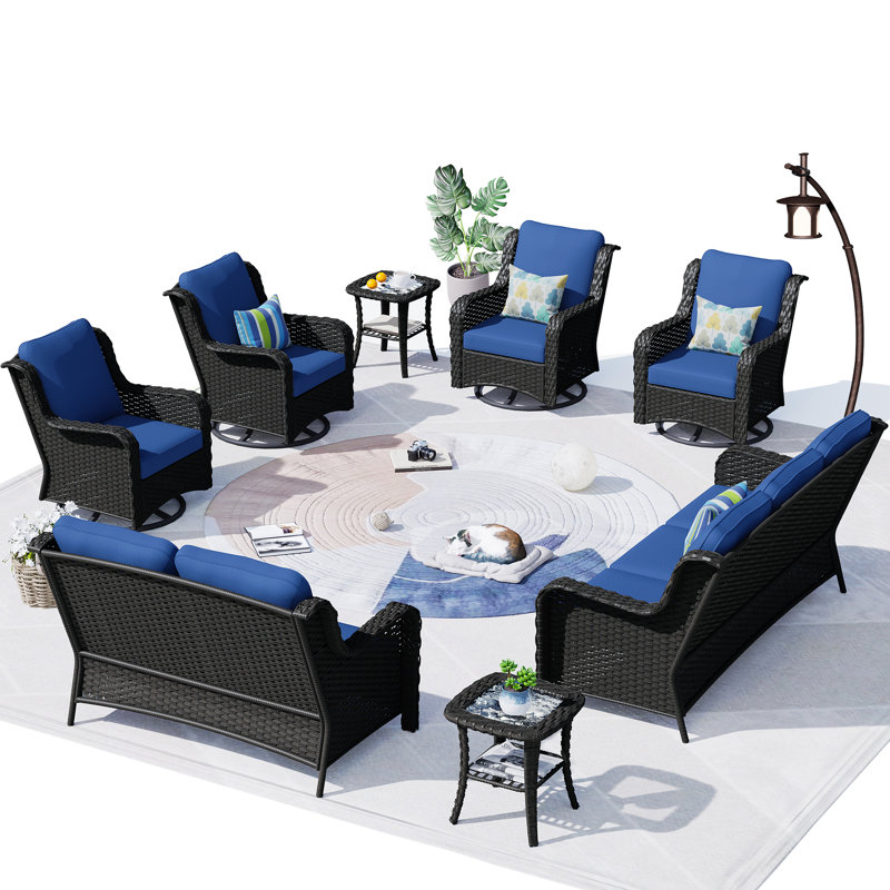 NTC 9 - Ensemble de conversation avec coussins pour personne, Bleu marine, Brun