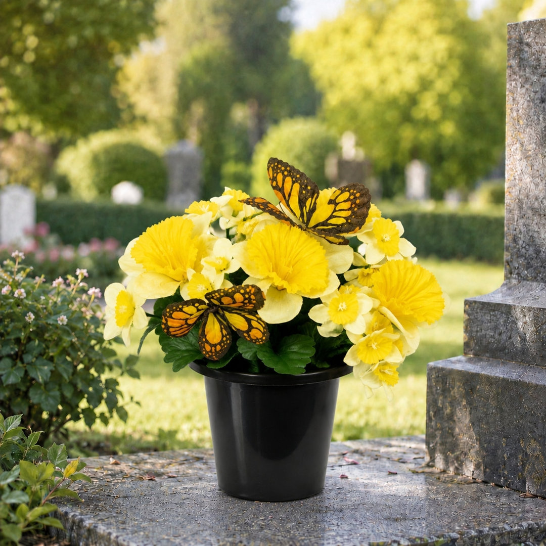 Artificial Silk Flower Grave Pot Memorial - Cemetery Graveside Tribute