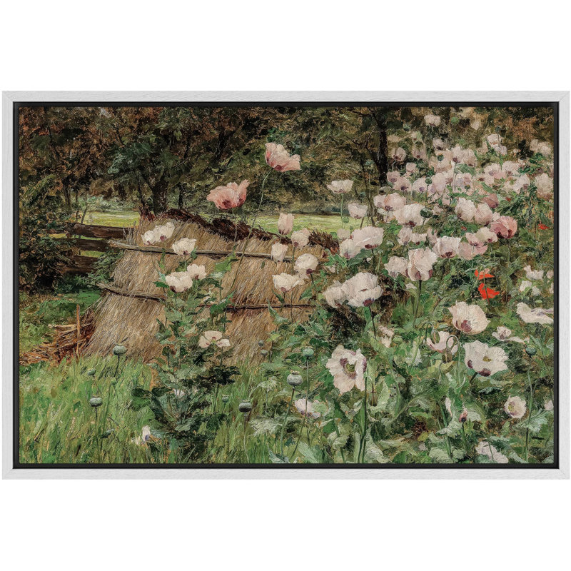 Champ de coquelicots et meules de foin, Blanc, H 36 po x l 24 po