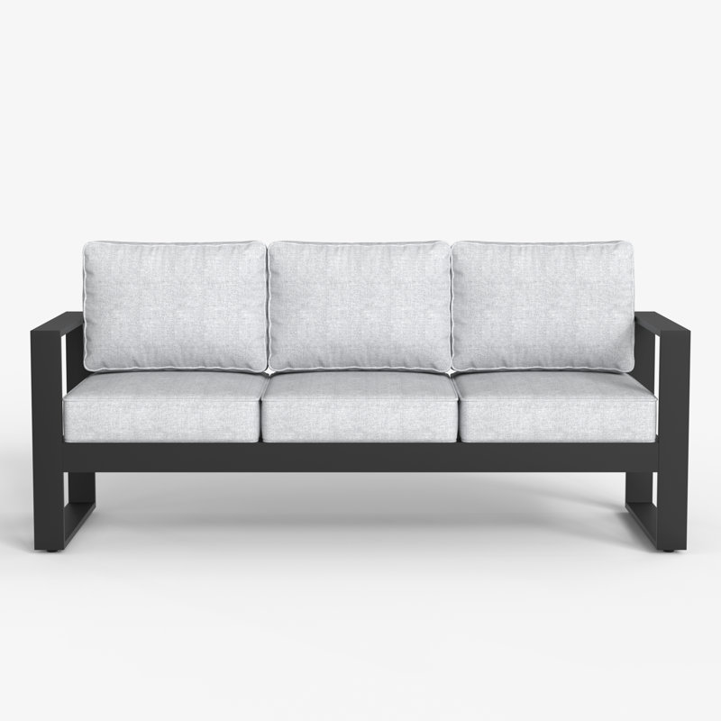 Standalone Product 73'' Wide Metal Patio Sofa with Cushions, Black Frame/Gray Cushion