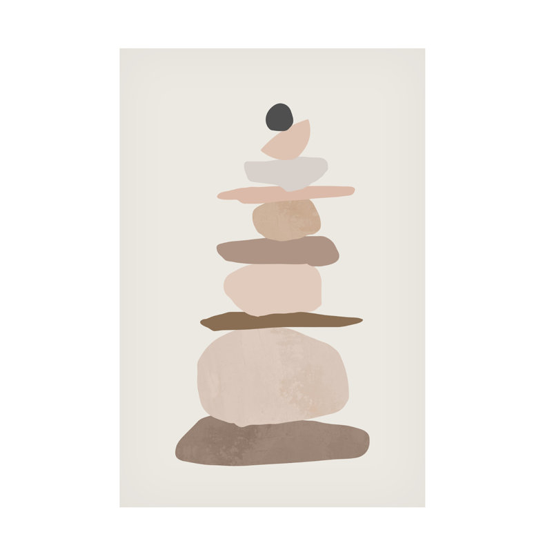 Vertical Abstract Rock Balancing Art Canvas in Neutral Tones