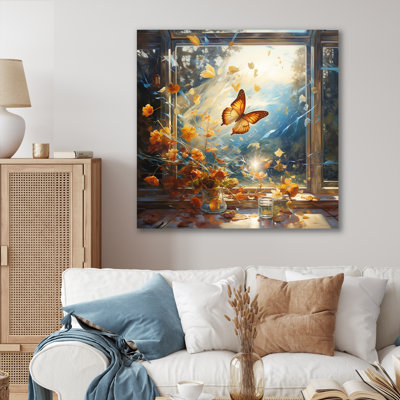 Cottage bleu orange, papillon I - art mural papillon
