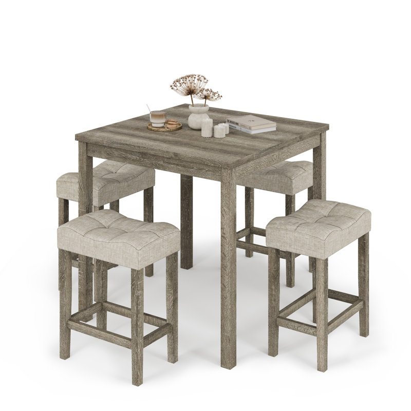 Deairra 5-Piece Counter Dinner Height Table Set, Indoor Modern Rectangular Dining Table Furniture Set for Kitchen, 35 inch Dining Table with 4 stools