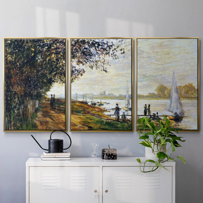The Riverbank At Le Petit, reproduction sur toile 3 pièces
