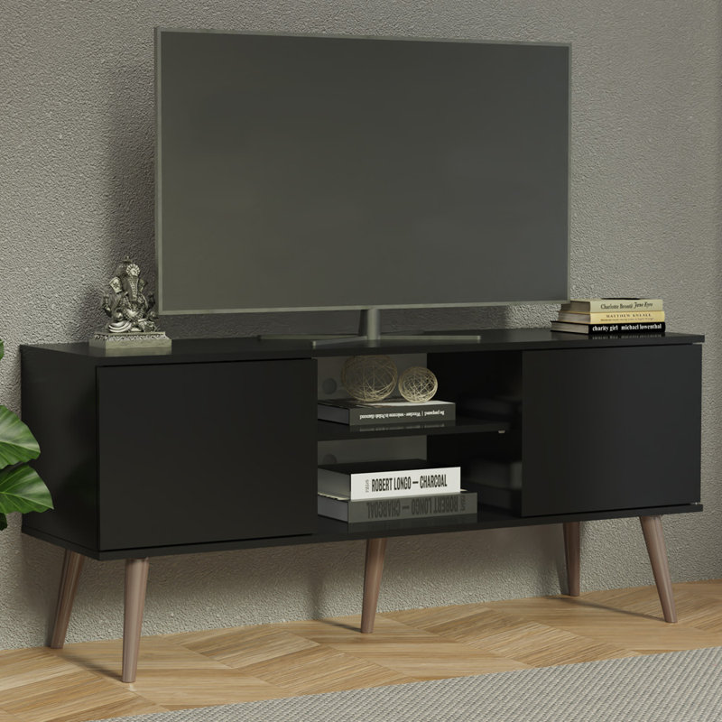 Konyn TV Stand Console with 2 Doors and 2 Shelves with Cable Management for 50, 55 Inch Media Storage Media Console Office Entertainment Center Wooden Television Cabinet