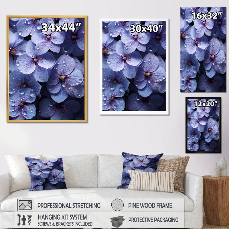 «Violets Rain», reproduction sur toile, Cadre simple noir, H 20 po x l 12 po x P 1 po