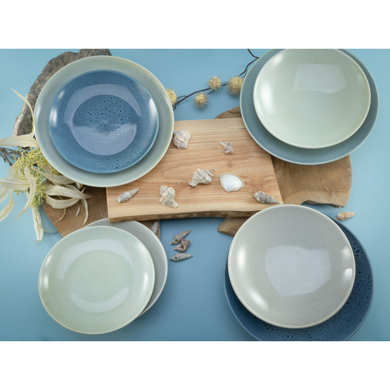Reactive Nostalgic Black, Tableware Set, Plate Set 12 Pieces, Aqua