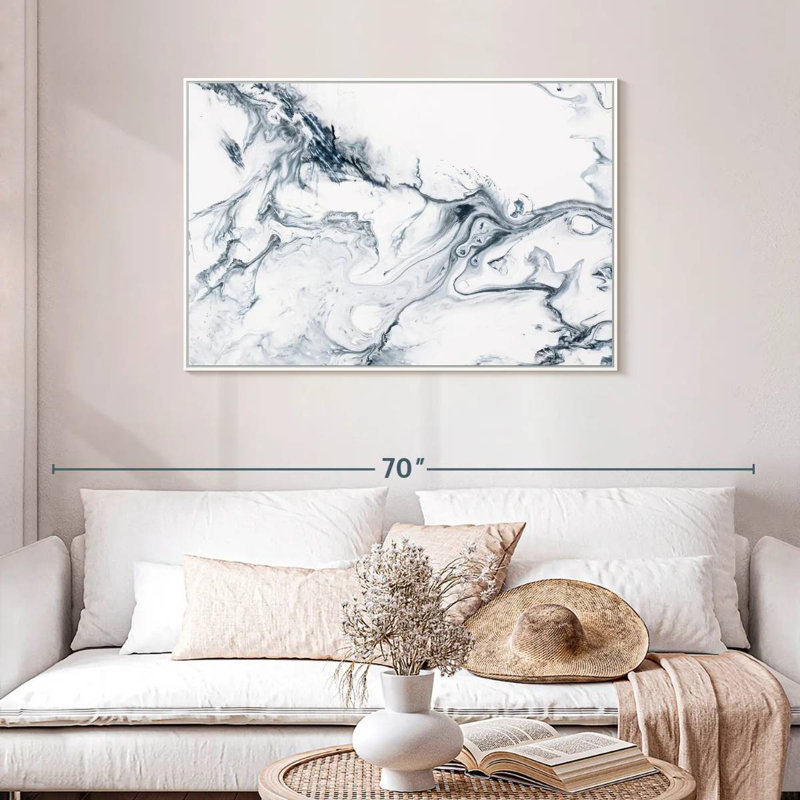 Phung gris et blanc, Cadre flottant blanc, 43 po x 29 po