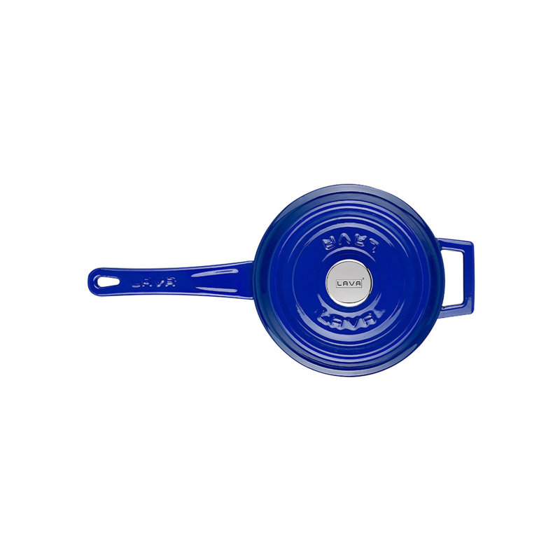 Lava Enameled Cast Iron Saucepan 1.5 Quart Round with Lid, Navy Blue/Cream
