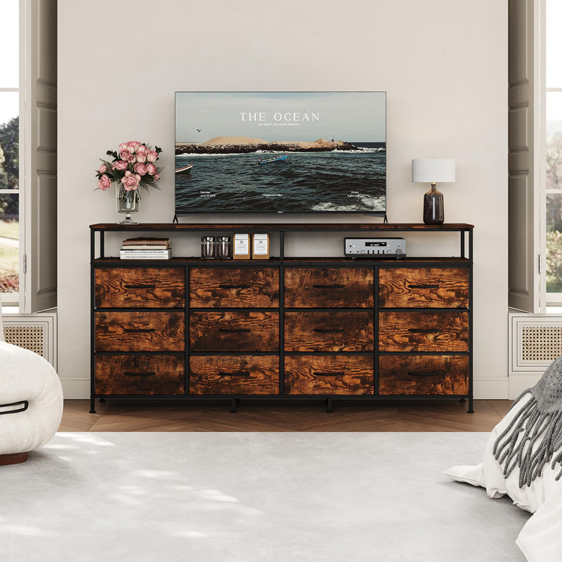 160 cm W Chest of 12 Drawers, Brown