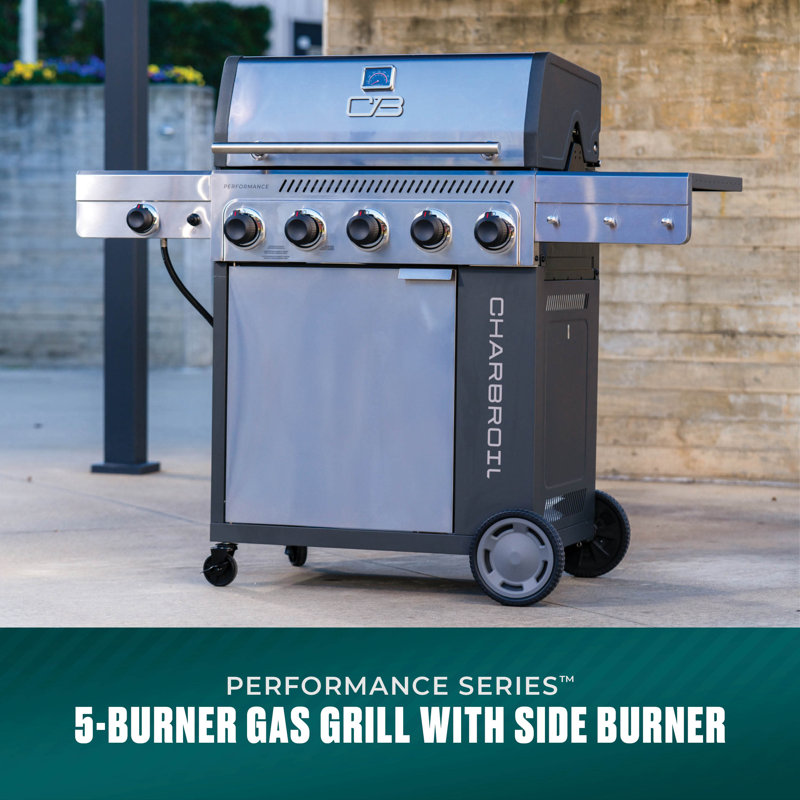 Charbroil Performance Series 5-Burner Gas Grill Cabinet with Side Burner, Stainless