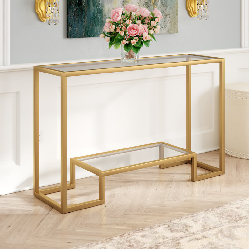 Athena Glass Top Console Table, 30" H x 47.75" W x 14" D, Gold