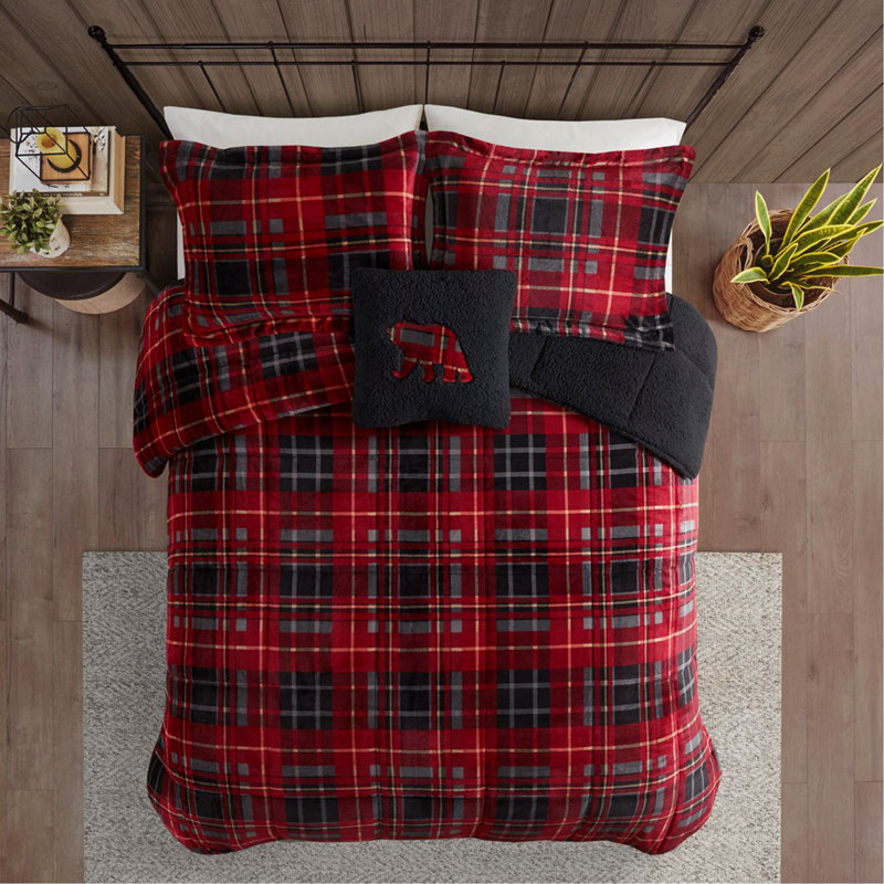 Ensemble d'édredon en duvet synthétique double / grand moelleux à Sherpa, Rouge, Édredon grand et 3 pièces supplémentaires