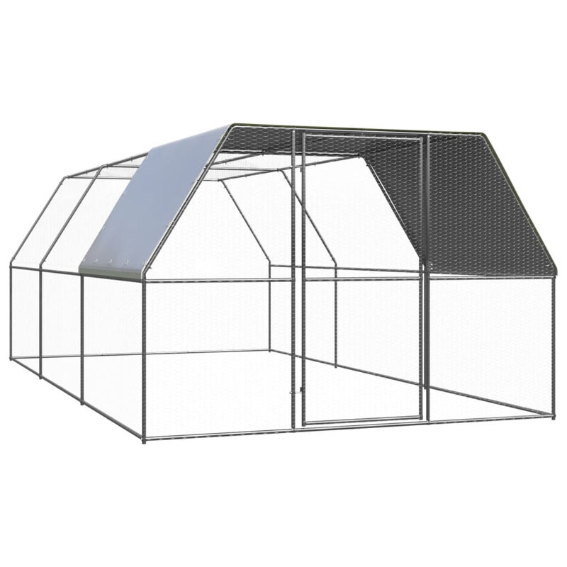 Cage à poules avec cage en acier galvanisé, H 79 po x l 118 po x P 236 po, avec toit partiellement couvert