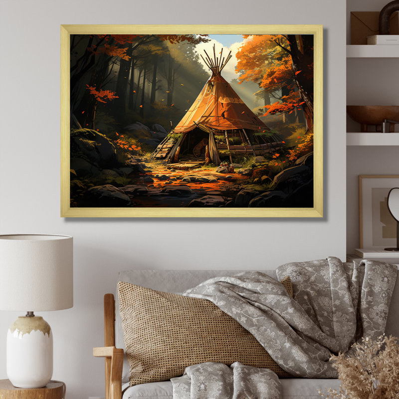 Orange Black Native Tipi Soulful Connections II - Native American Art Wall Decor, H 12 po x l 20 po x P 1 po