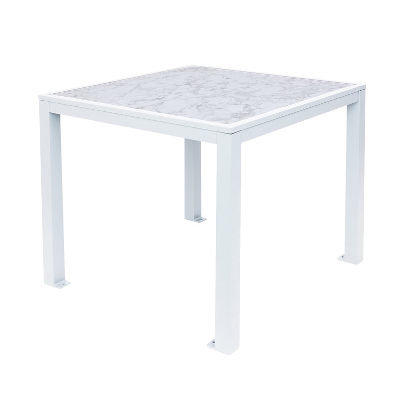 Carrara Marble Powder-Coated Square Bolt-Down Table