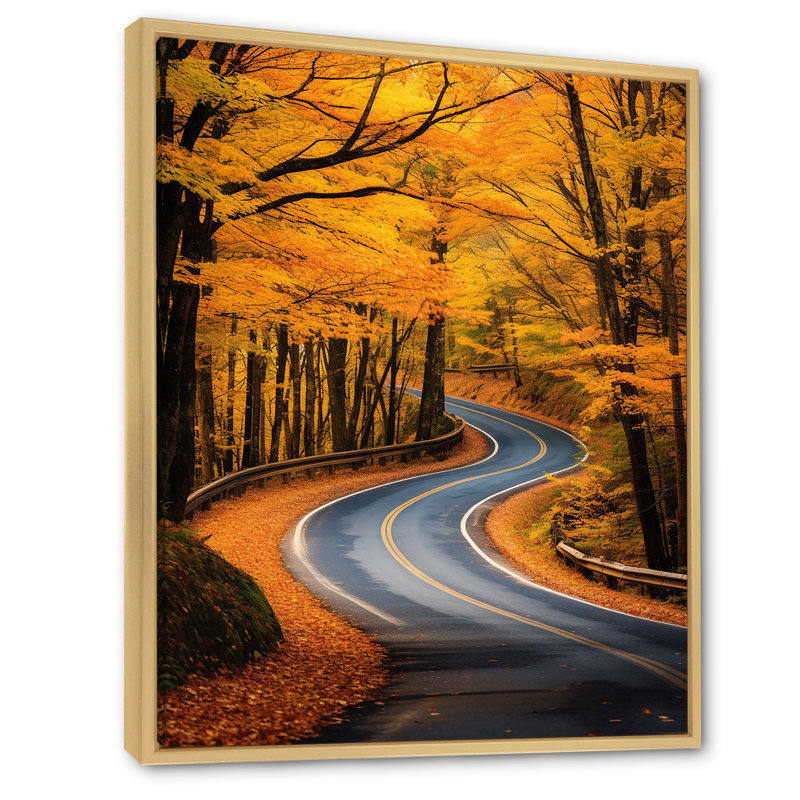 Passerelle, route d'automne dans la forêt I, Cadre flottant brun, H 40 po x l 30 po x P 1,5 po