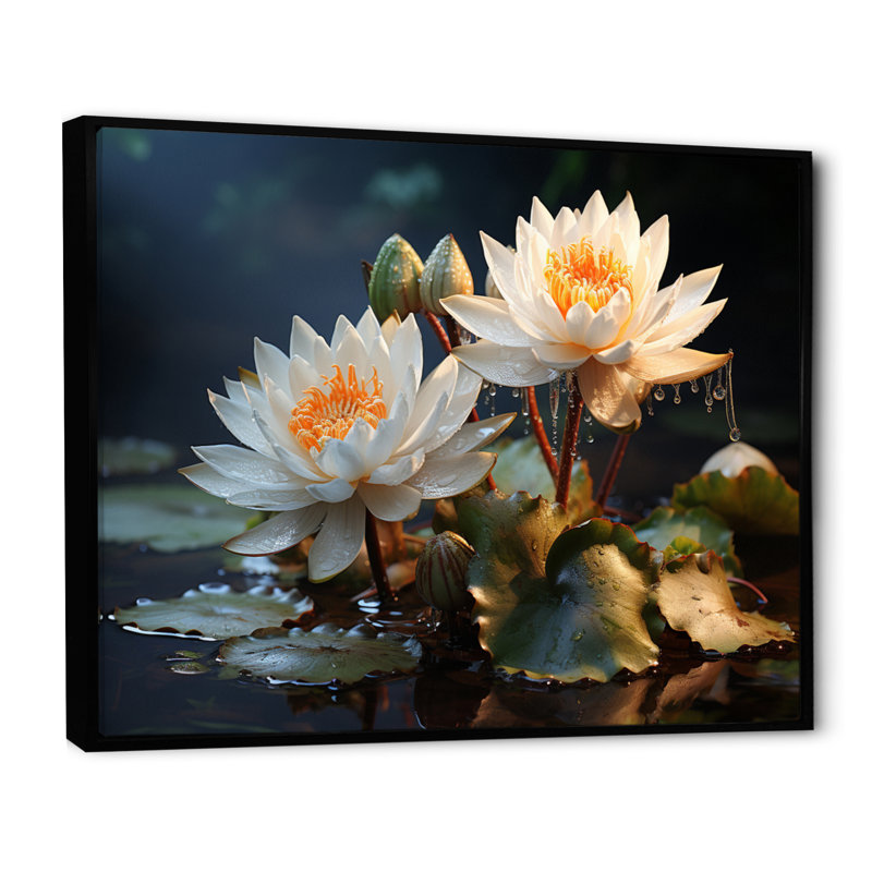 «White Yellow Lotus Field I» sur toile, H 12 po x l 20 po x P 1 po, Cadre flottant noir