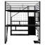 Lit mezzanine en métal noir avec bureau de jeu intégré, garde-robe et escalier de rangement
