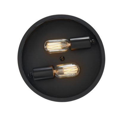 Ensemble de 2 plafonniers encastrés industriels noirs mat à 2 lumières, plafonnier rond Farmhouse pour entrée de cuisine de couloir (sans ampoule)