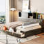 Lit de jour pleine grandeur en bois gris avec fonction de rangement, tablette et dispositif - Prises de charge pour lit de jour électronique, offrant 3 tiroirs, Tech-1136738742-1136738731