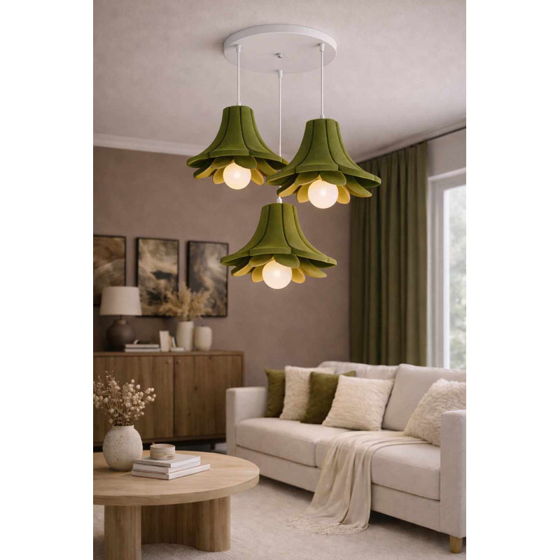 Lustre, 9.84" H x 9.84" W x 7.28" D, Khaki, Trois lumières