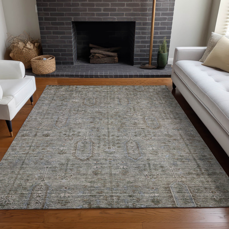 Tapis en granite Prisco lavable à la machine de qualité supérieure, Rectangle 10 pi x 14 pi