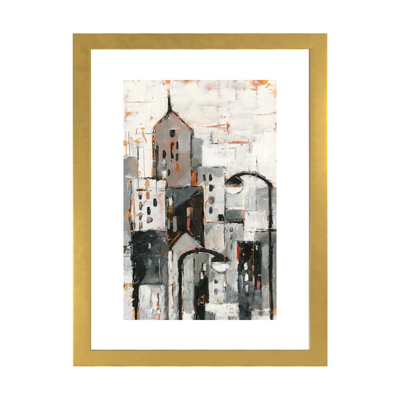 «Illuminated City I» par Ethan Harper - reproduction d'art, H 24 po x l 16 po x P 1 po, Papier encadré doré, Blanc
