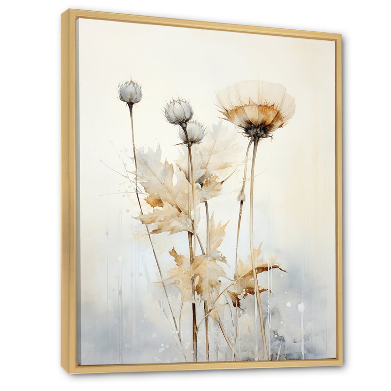 «Beige chardon», art mural de salon chardon, Cadre naturel flottant, H 40 po x l 30 po