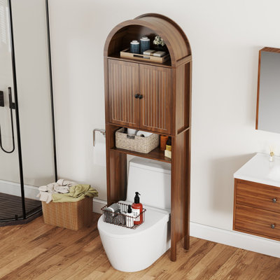 Arched Over The Toilet Storage With Fluted Doors, Small Bathroom Cabinet With Adjustable Shelf