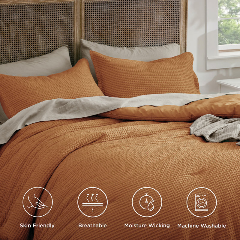 Bedsure Waffle Comforter Set, Gray, King Comforter + 2 King Shams